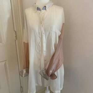 Free People Rainbow Rays Button Down Top Shirt Blouse Color Block Large